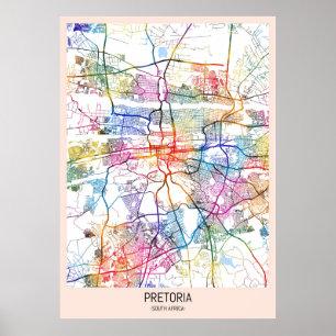 Poster Carte de la ville de Pretoria Afrique du Sud