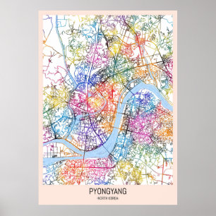 Poster Carte de la ville de Pyongyang Corée du Nord