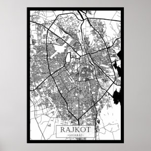 Poster Carte de la ville de Rajkot Gujarat