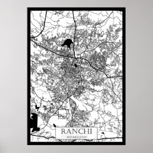 Poster Carte de la ville de Ranchi Jharkhand
