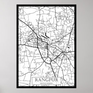 Poster Carte de la ville de Rangpur Bangladesh
