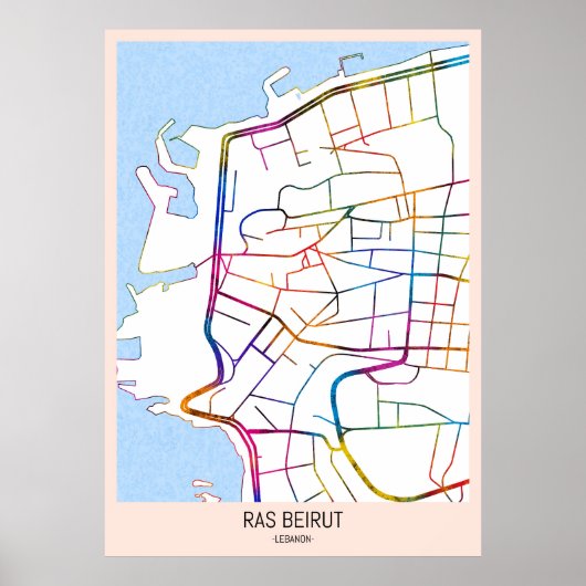 Poster Carte de la ville de Ras Beirut Liban (Devant)