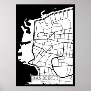 Poster Carte de la ville de Ras Beirut Liban