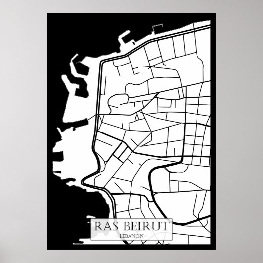 Poster Carte de la ville de Ras Beirut Liban (Devant)