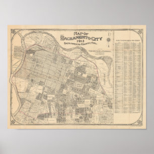 Poster Carte de la ville de Sacramento - 1913