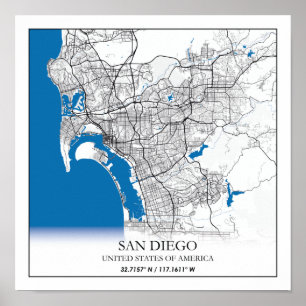 Poster Carte de la ville de San Diego Californie États-Un