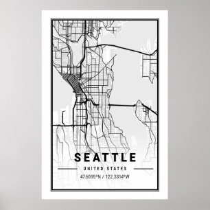 Poster Carte de la ville de Seattle Washington USA Travel