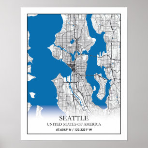 Poster Carte de la ville de Seattle Washington USA Travel