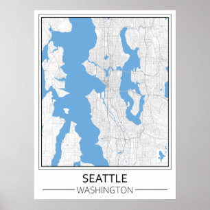 Poster Carte de la ville de Seattle Washington USA Travel
