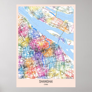 Poster Carte de la ville de Shanghai
