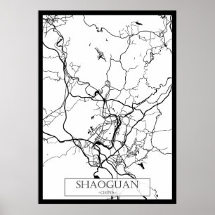 Poster Carte de la ville de Shaoguan Chine