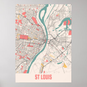 Poster Carte de la ville de St Louis - Missouri Chalk