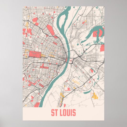 Poster Carte de la ville de St Louis - Missouri Chalk (Devant)