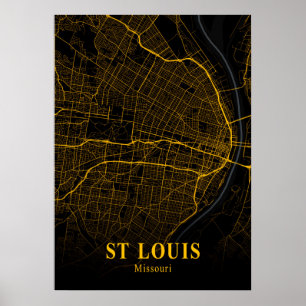 Poster Carte de la ville de St Louis - Missouri Gold