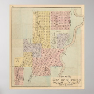 Poster Carte de la ville de St Peter, Minnesota