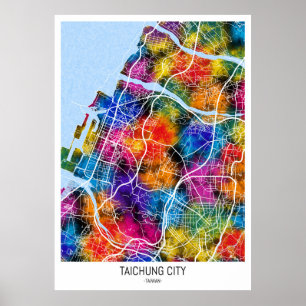 Poster Carte de la ville de Taichung Taiwan
