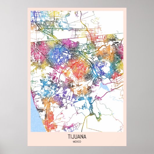 Poster Carte de la ville de Tijuana (Devant)