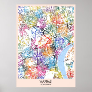 Poster Carte de la ville de Varanasi Uttar Pradesh