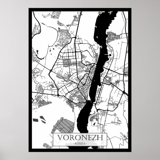 Poster Carte de la ville de Voronezh Russie (Devant)