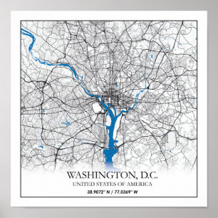 Poster Carte de la ville de voyage de Washington DC USA