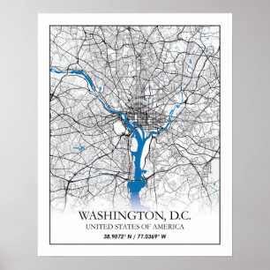 Poster Carte de la ville de voyage de Washington DC USA