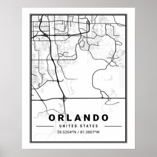 Poster Carte de la ville de voyage d'Orlando Florida USA