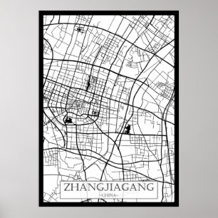 Poster Carte de la ville de Zhangjiagang Chine