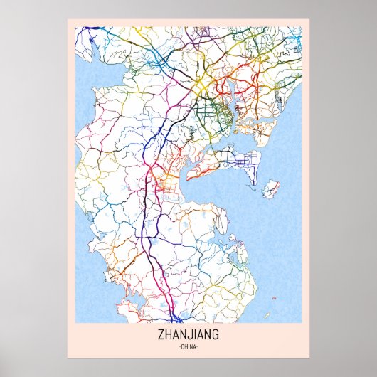 Poster Carte de la ville de Zhanjiang (Devant)