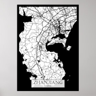 Poster Carte de la ville de Zhanjiang Chine