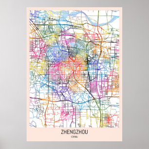 Poster Carte de la ville de Zhengzhou
