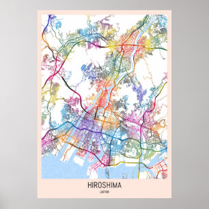 Poster Carte de la ville d'Hiroshima Japon