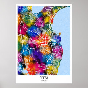 Poster Carte de la ville d'Odesa Ukraine