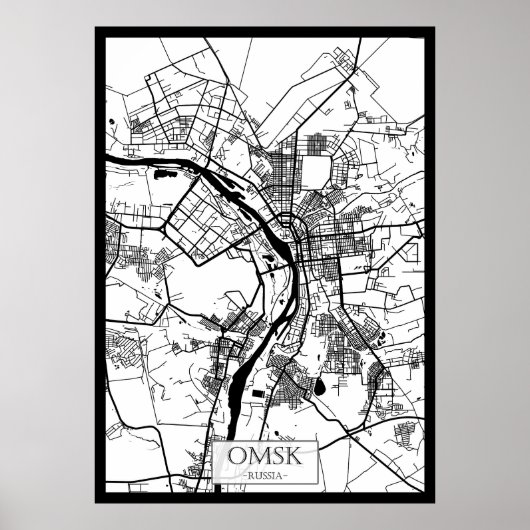 Poster Carte de la ville d'Omsk Russie (Devant)