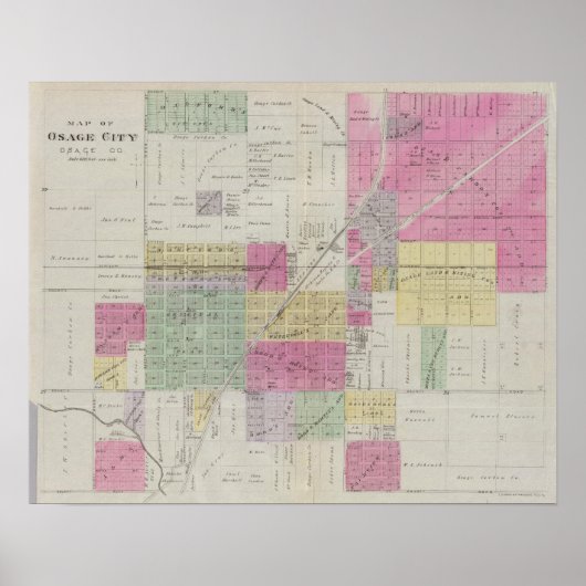 Poster Carte de la ville d'Osage, Kansas (Devant)