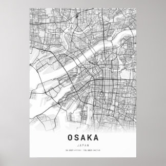Poster Carte de la ville d'Osaka