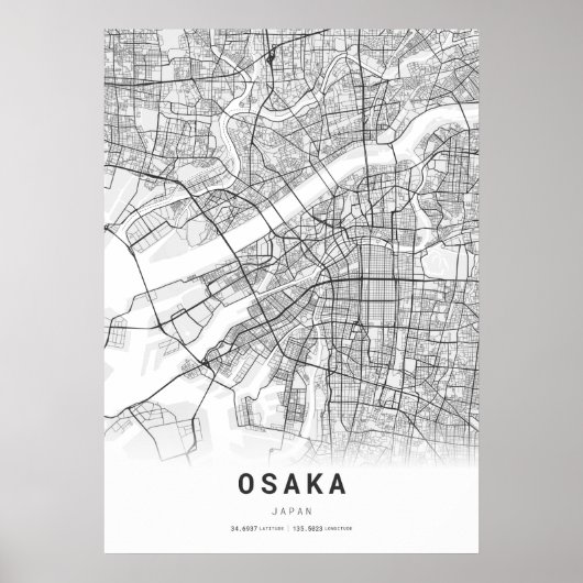 Poster Carte de la ville d'Osaka (Devant)