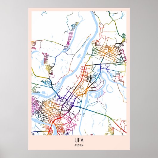 Poster Carte de la ville d'Oufa Russie (Devant)