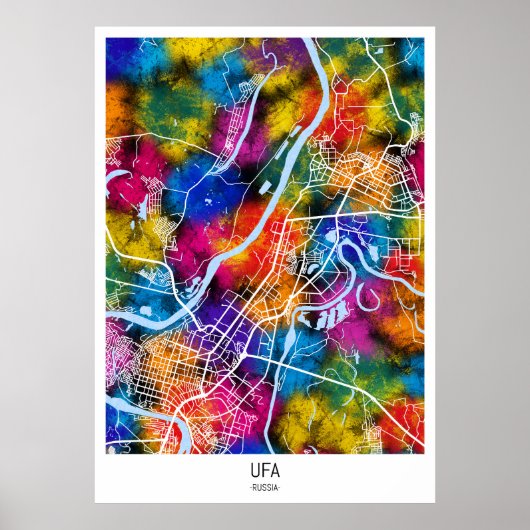 Poster Carte de la ville d'Ufa Russie (Devant)