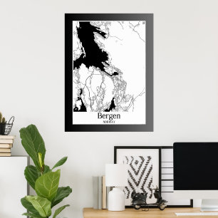 Poster Carte de la ville moderne de Bergen Norvège