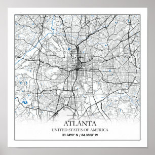 Poster Carte de la ville touristique Atlanta Georgia USA
