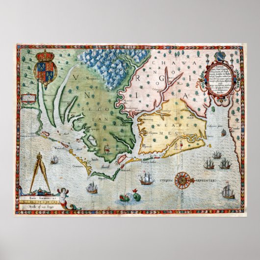 Poster Carte de la Virginie 1590 (Devant)