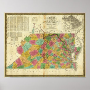 Poster Carte de la Virginie et du Maryland