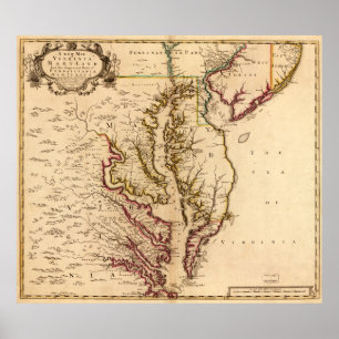 Poster Carte de la Virginie et du Maryland 1721