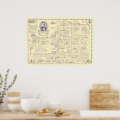Poster Carte de la visite d'Abraham Lincoln au Massachuse (Cuisine)