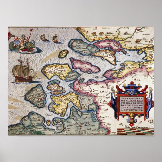 Poster Carte de la Zélande, vers 1560 (Devant)