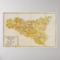 Carte de l'activité mafieuse en Sicile Italie 1900