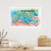 Poster Carte de l'affiche de voyage de la Méditerranée Es (Cuisine)