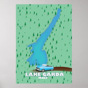 Poster Carte de l'affiche de voyage du lac de Garde Itali