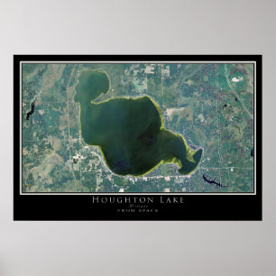 Poster Carte de l'affiche satellite du lac Houghton du Mi