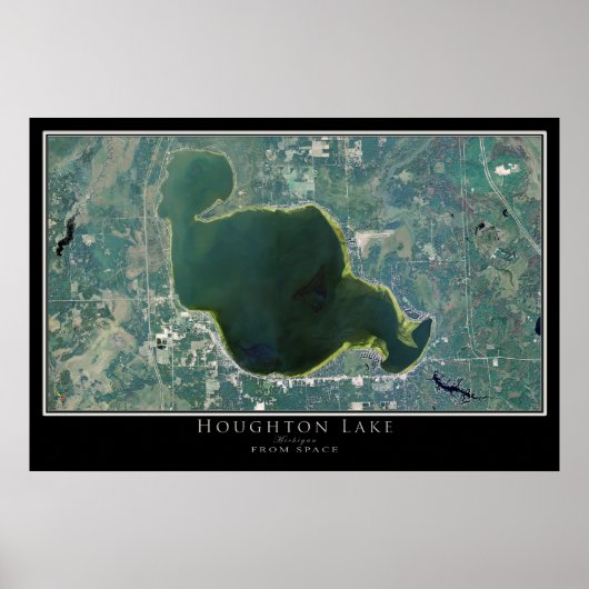 Poster Carte de l'affiche satellite du lac Houghton du Mi (Devant)